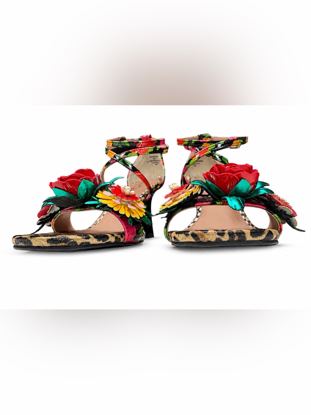 NWOT Betsey Johnson Floral Leopard Print Multicolor Floral Strappy Heel Sandals - Picture 6 of 14